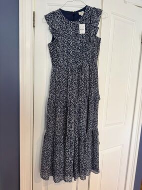 Jcrew Factory Women’s Navy Floral Ruffle Tiered Maxi Dress